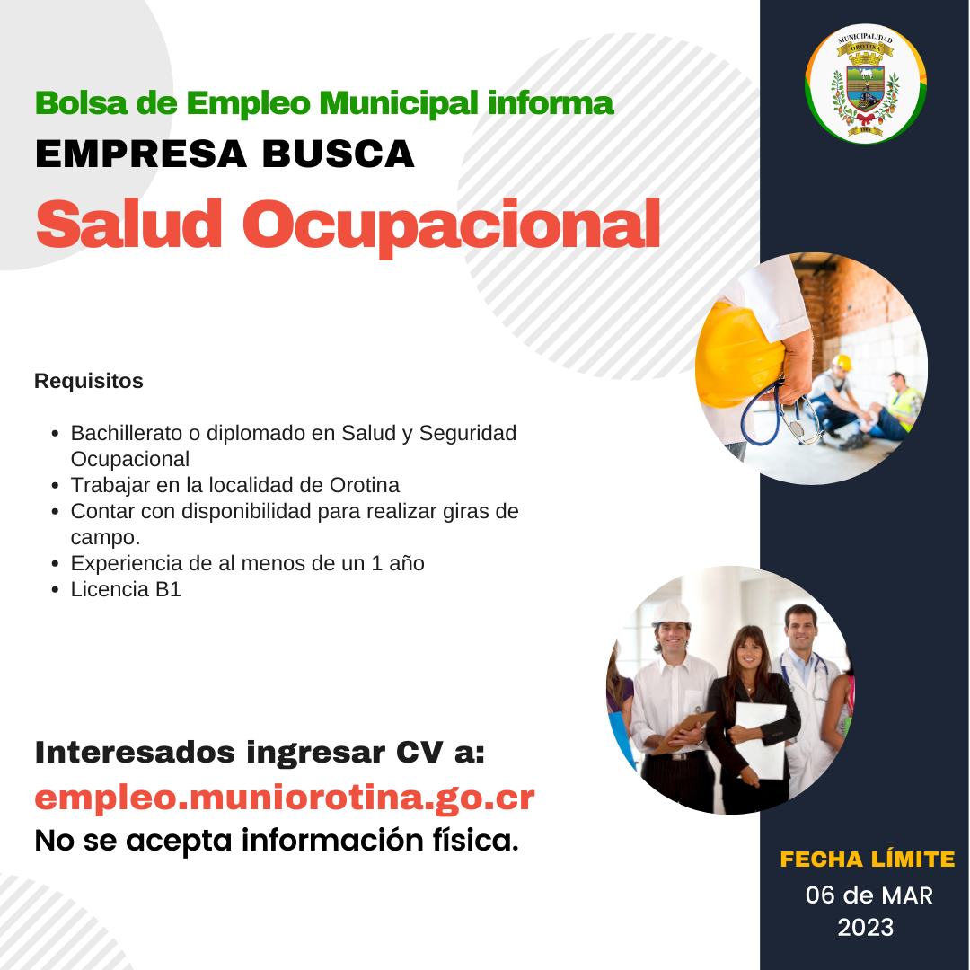 SE BUSCA ENCARGADO DE SALUD OCUPACIONAL